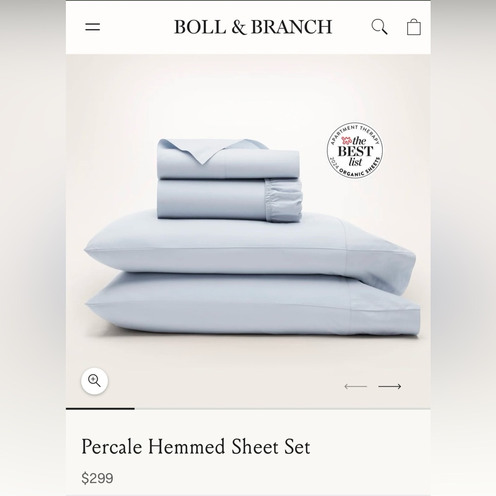 Boll & Branch NWT signature sheet set pillowcases king size hydrangea blue gray